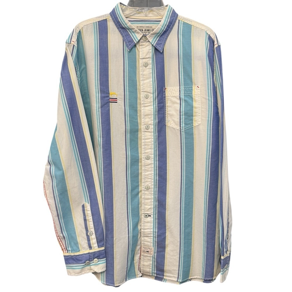 Nautica Blue, Teal & White Striped Button-Down Shirt